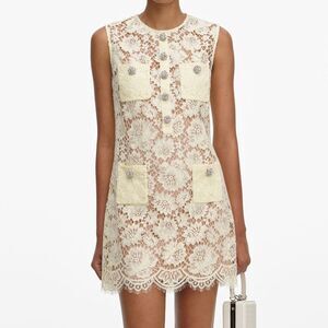 NWOT SELF-PORTRAIT YELLOW FINE LACE MINI DRESS